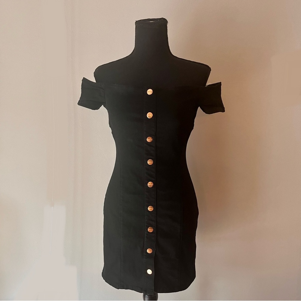 Black button up dress with short sleeve